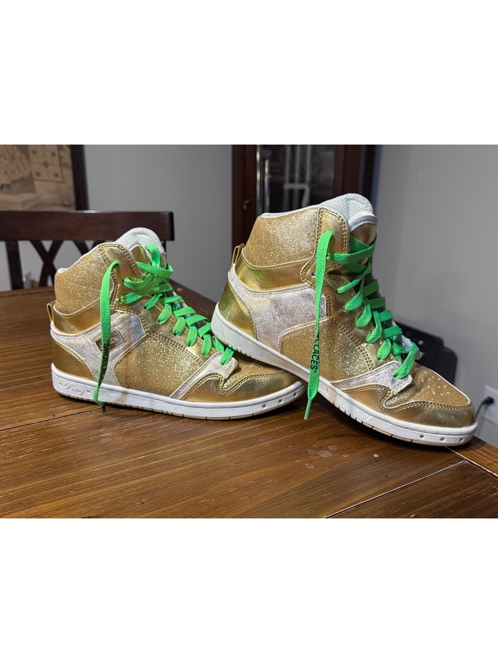 Pastry Glam Pie Glitter Gold High Top Dance Sneakers Green Laces Women’s 8